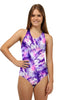 Nova Swimwear Girls Sport Back Watercolour Wisteria One Piece