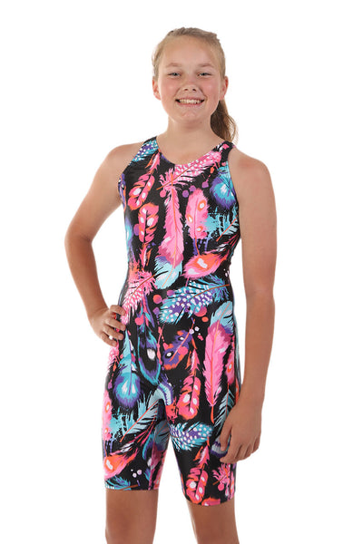 Nova Swimwear Girls Peacock Knee Length One Piece - FreeStyle Swimwear