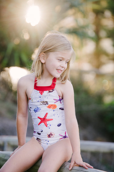 Young Squad Girls Sea Shells Halter Neck One Piece - FreeStyle Swimwear